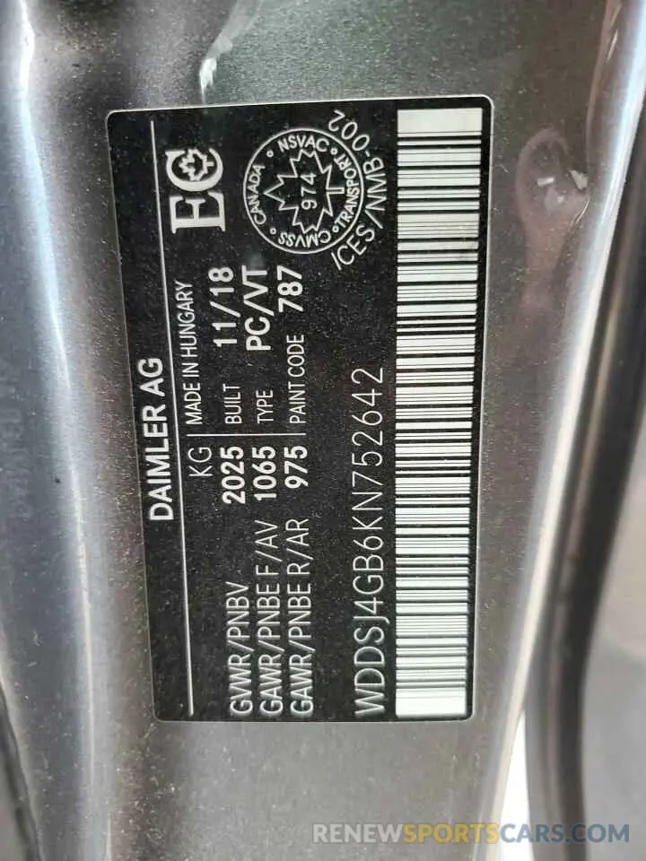 12 Photograph of a damaged car WDDSJ4GB6KN752642 MERCEDES-BENZ CLA-CLASS 2019