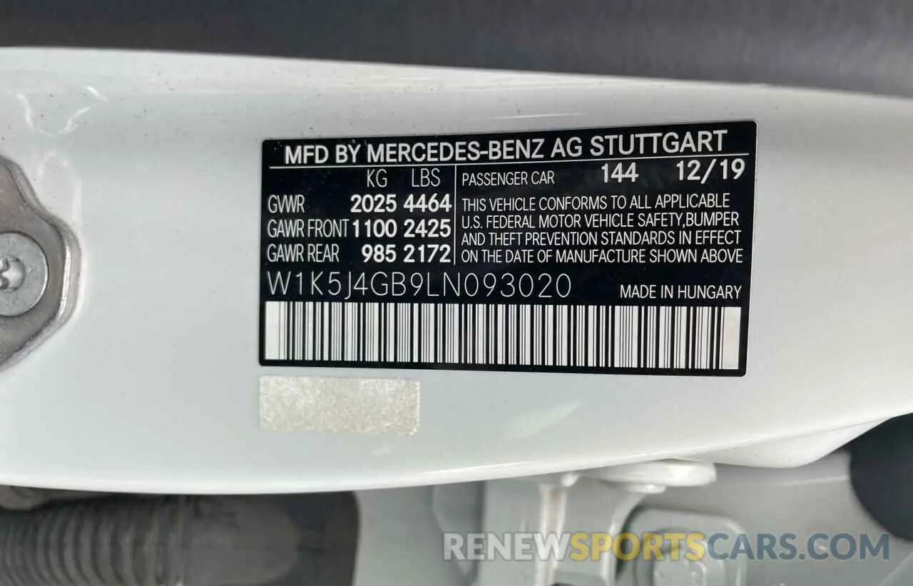10 Photograph of a damaged car W1K5J4GB9LN093020 MERCEDES-BENZ CLA-CLASS 2020