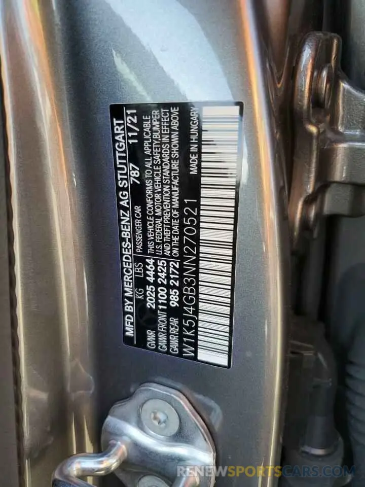 12 Photograph of a damaged car W1K5J4GB3NN270521 MERCEDES-BENZ CLA-CLASS 2022