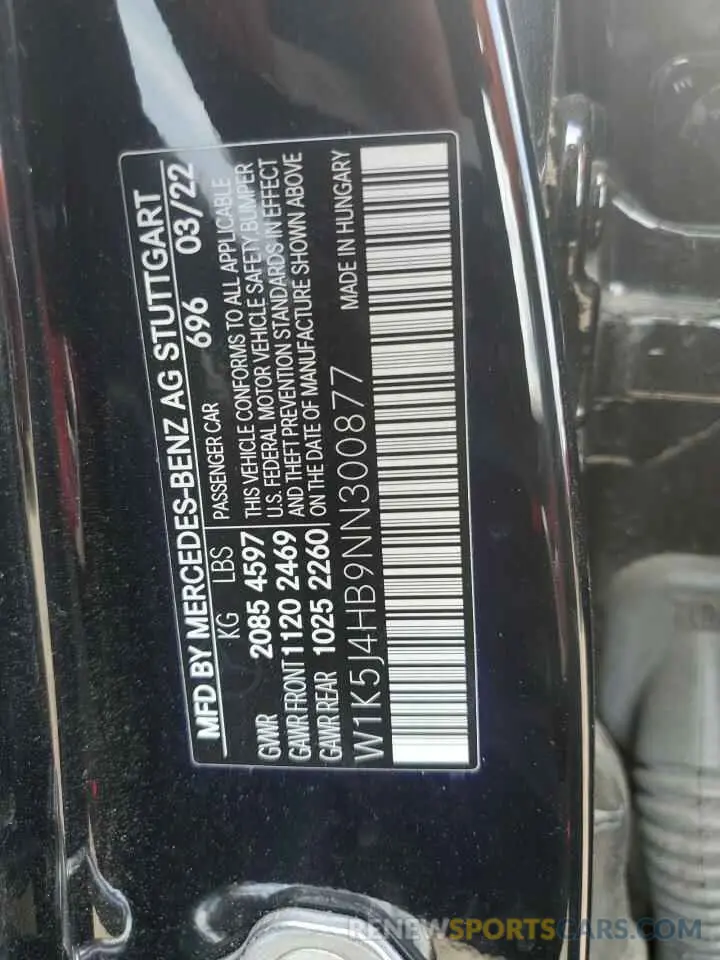 13 Photograph of a damaged car W1K5J4HB9NN300877 MERCEDES-BENZ CLA-CLASS 2022