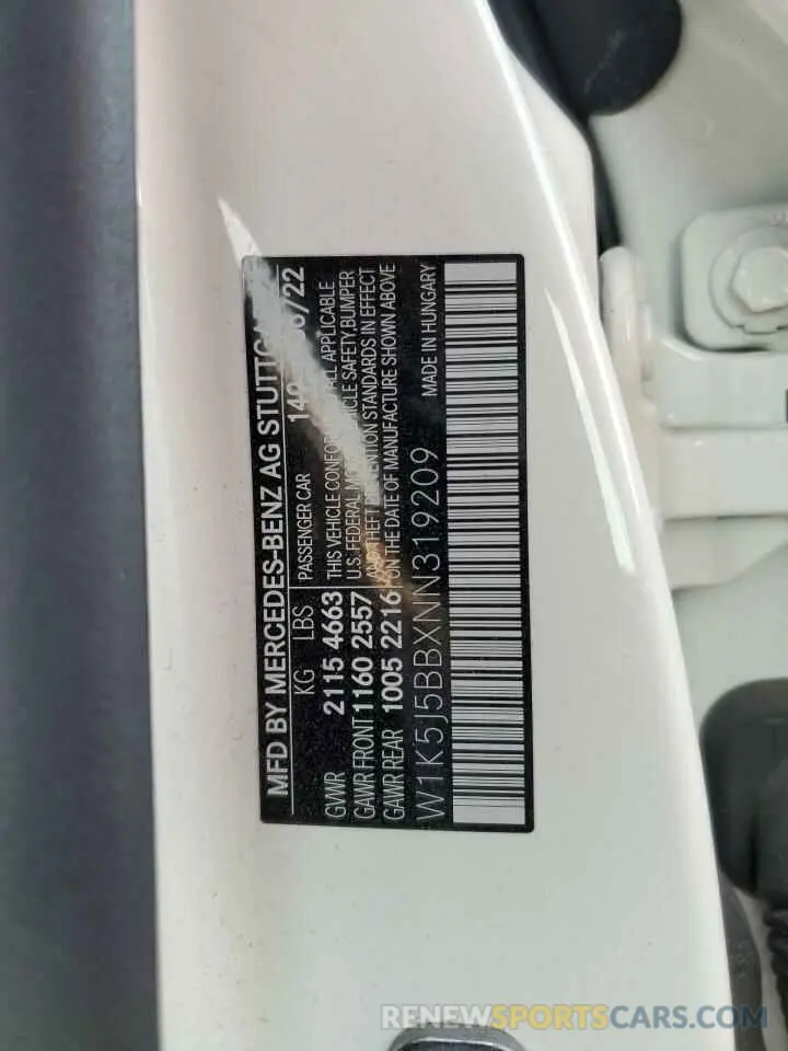 12 Photograph of a damaged car W1K5J5BBXNN319209 MERCEDES-BENZ CLA-CLASS 2022