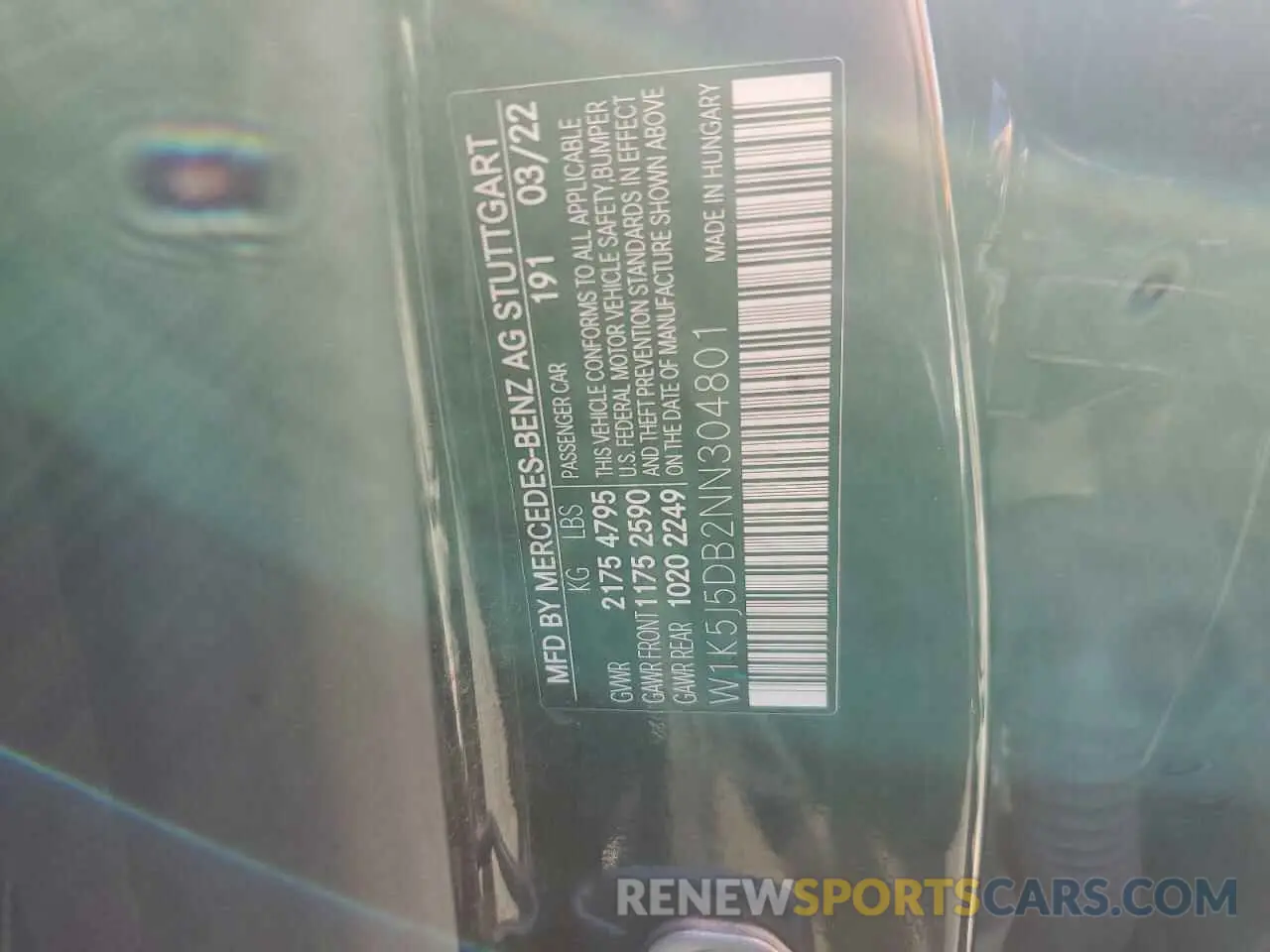 12 Photograph of a damaged car W1K5J5DB2NN304801 MERCEDES-BENZ CLA-CLASS 2022