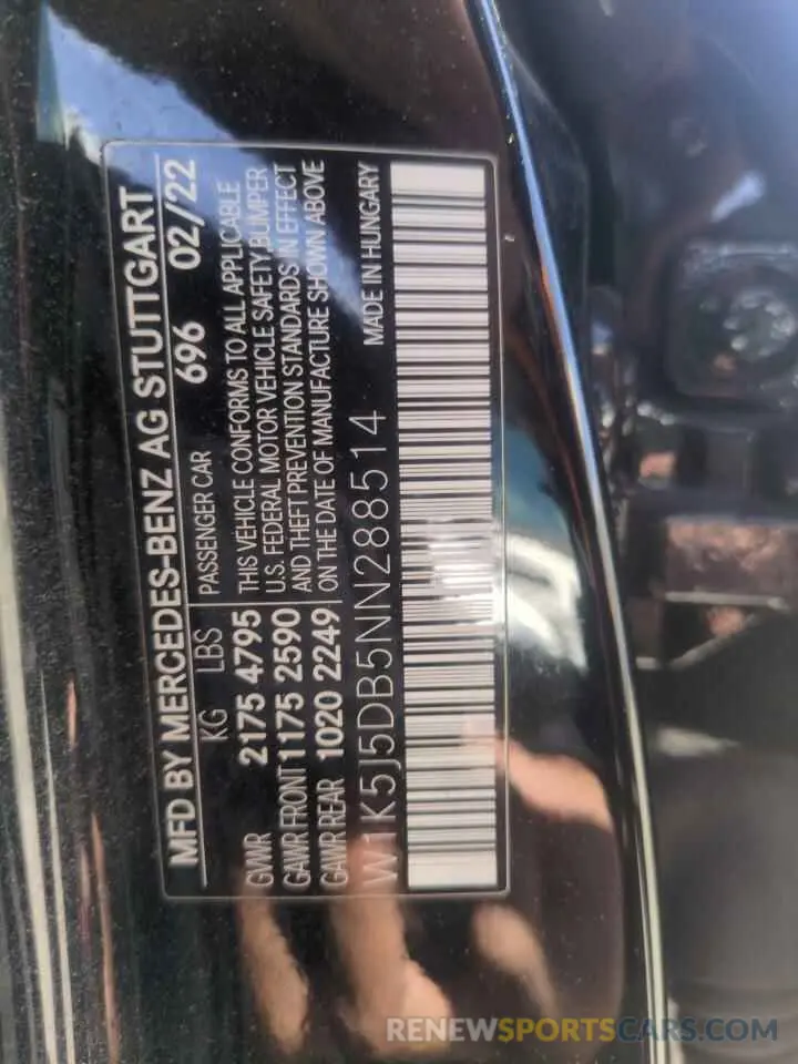 13 Photograph of a damaged car W1K5J5DB5NN288514 MERCEDES-BENZ CLA-CLASS 2022
