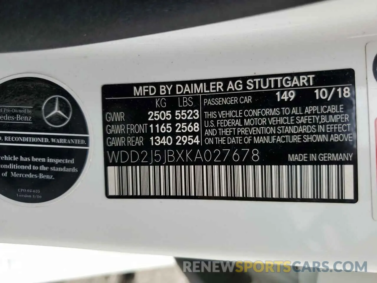 13 Photograph of a damaged car WDD2J5JBXKA027678 MERCEDES-BENZ CLC-CLASS 2019