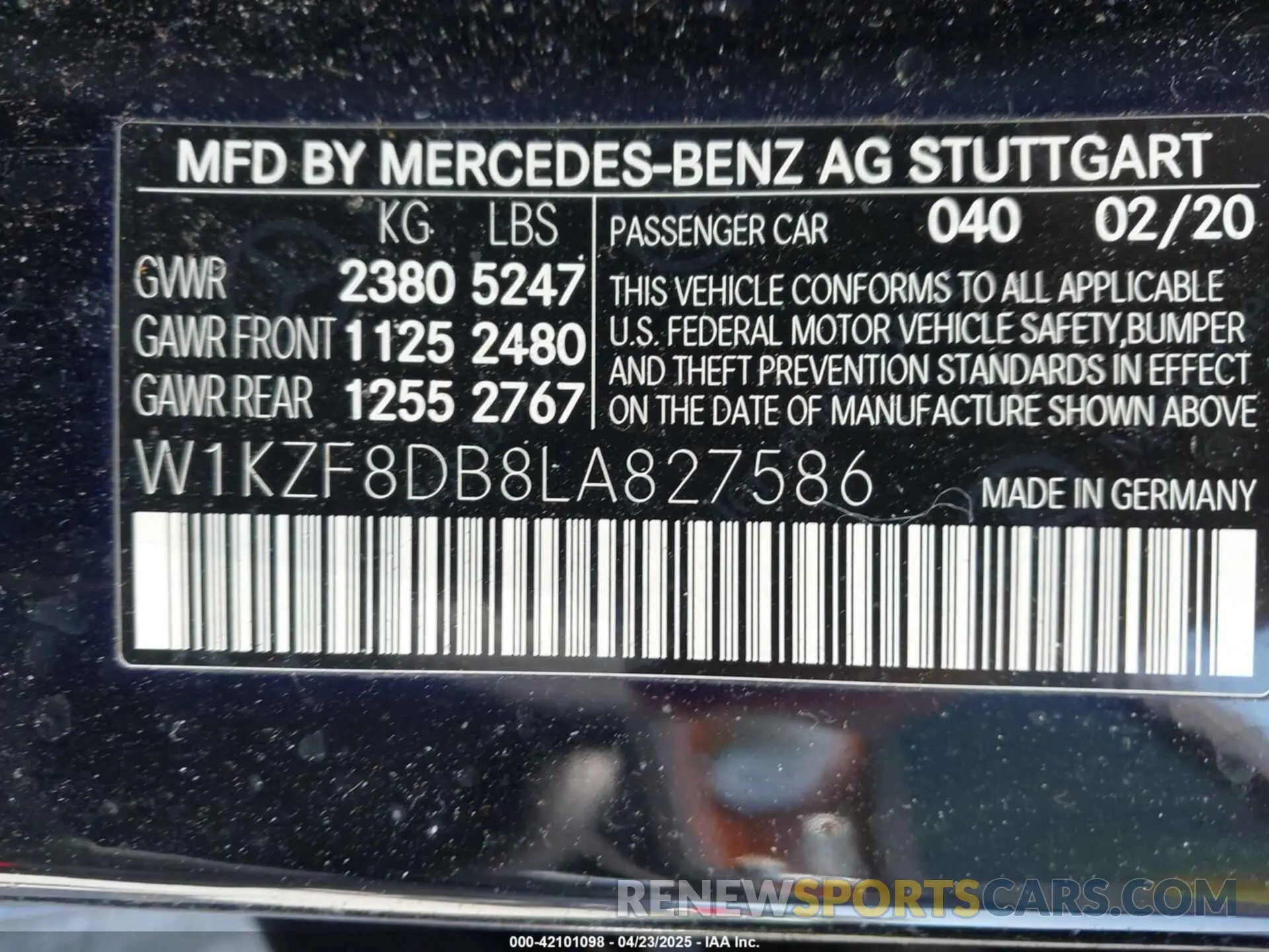 9 Photograph of a damaged car W1KZF8DB8LA827586 MERCEDES-BENZ E 350 2020