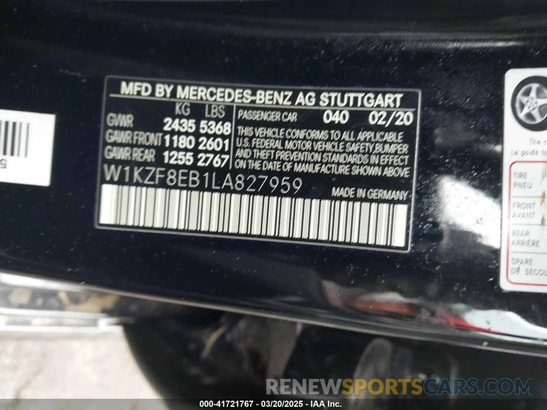 9 Photograph of a damaged car W1KZF8EB1LA827959 MERCEDES-BENZ E 350 2020