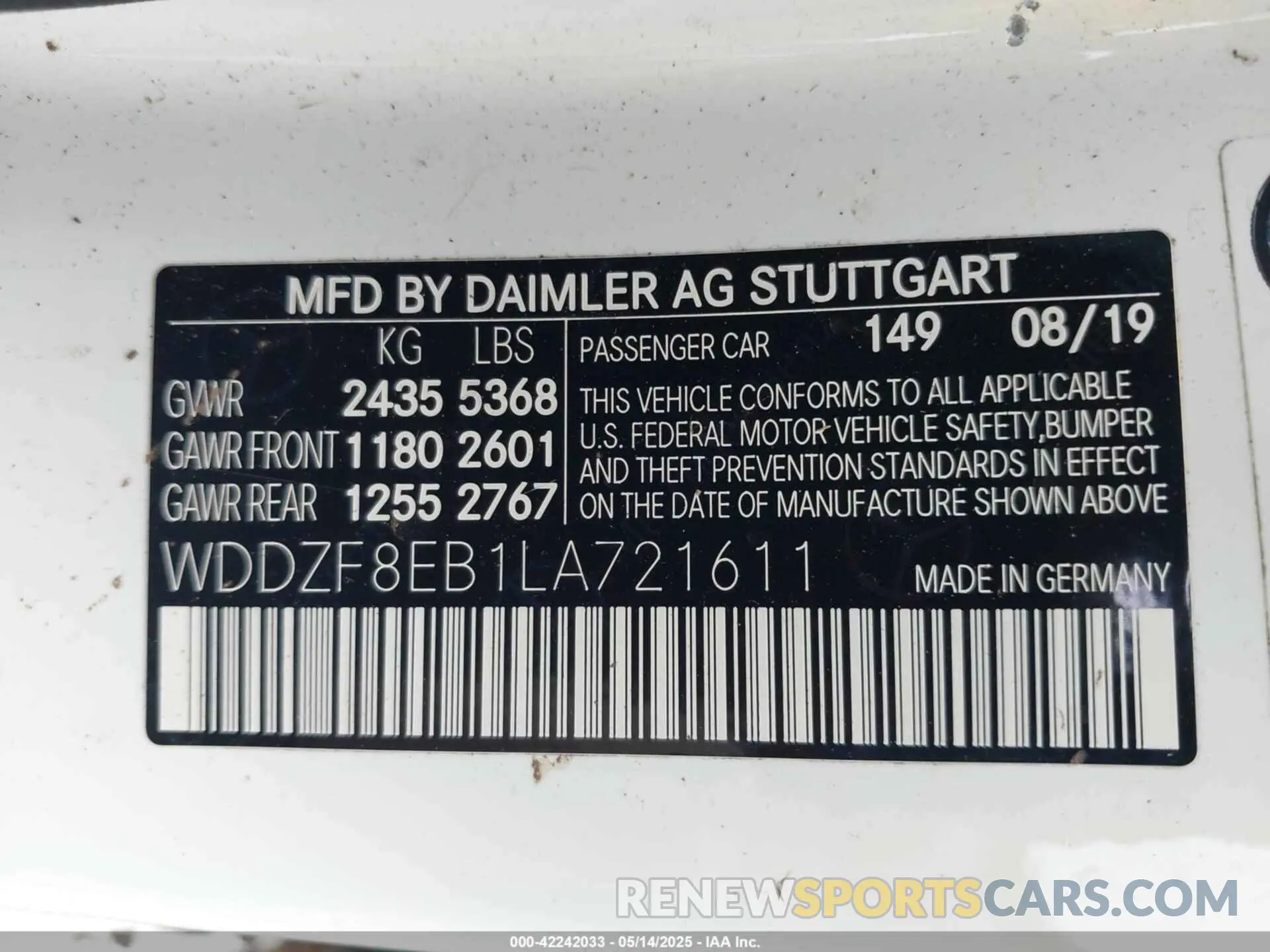 9 Photograph of a damaged car WDDZF8EB1LA721611 MERCEDES-BENZ E 350 2020