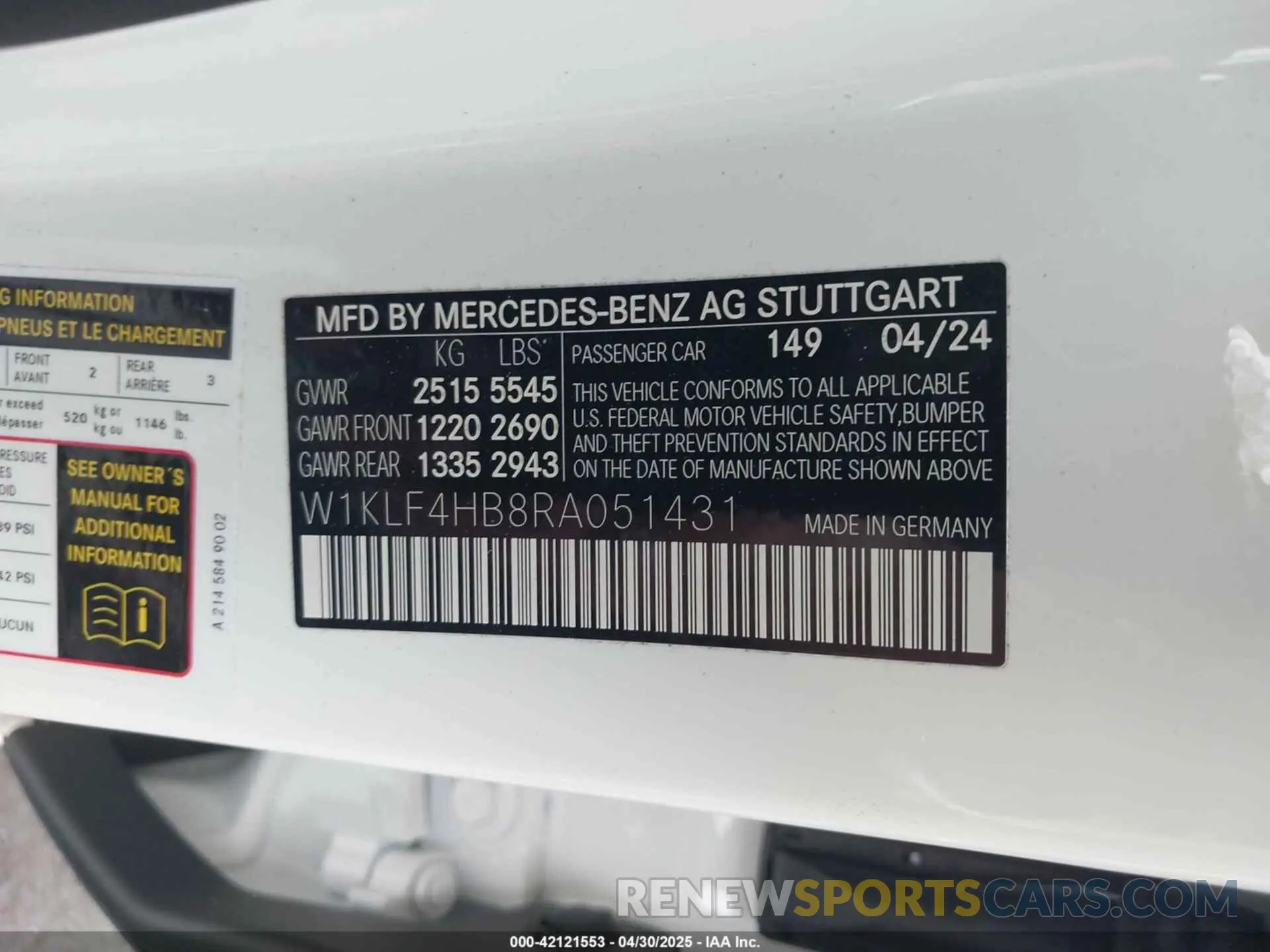 9 Photograph of a damaged car W1KLF4HB8RA051431 MERCEDES-BENZ E 350 2024