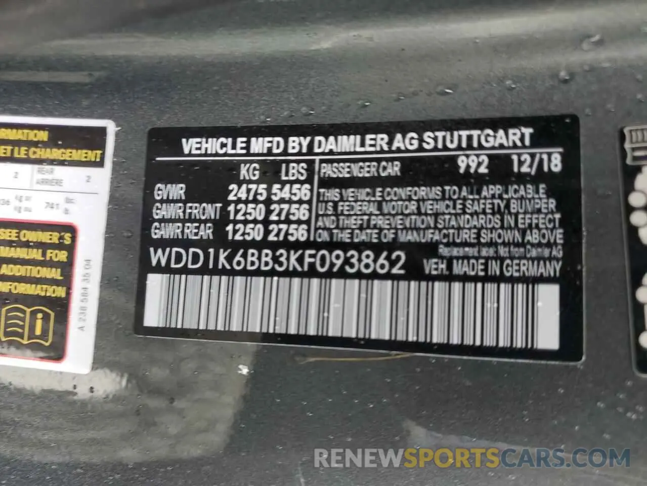 12 Photograph of a damaged car WDD1K6BB3KF093862 MERCEDES-BENZ E-CLASS 2019