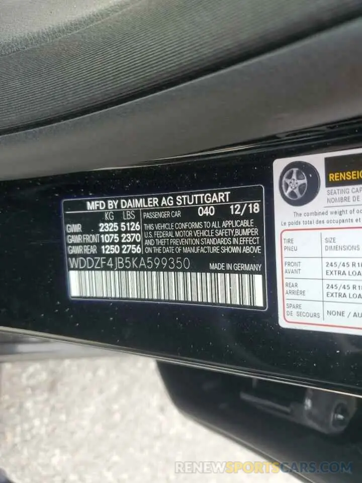 12 Photograph of a damaged car WDDZF4JB5KA599350 MERCEDES-BENZ E-CLASS 2019