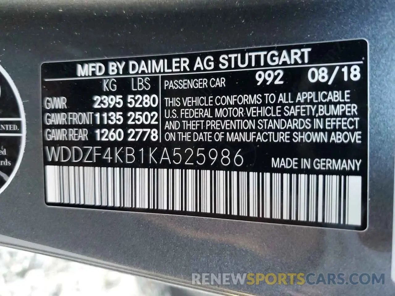 12 Photograph of a damaged car WDDZF4KB1KA525986 MERCEDES-BENZ E-CLASS 2019