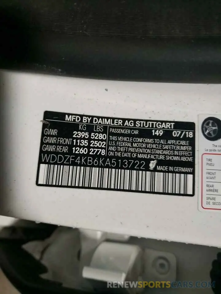 12 Photograph of a damaged car WDDZF4KB6KA513722 MERCEDES-BENZ E-CLASS 2019