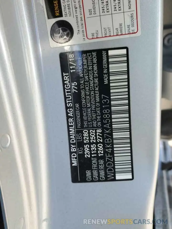 12 Photograph of a damaged car WDDZF4KB7KA588137 MERCEDES-BENZ E-CLASS 2019