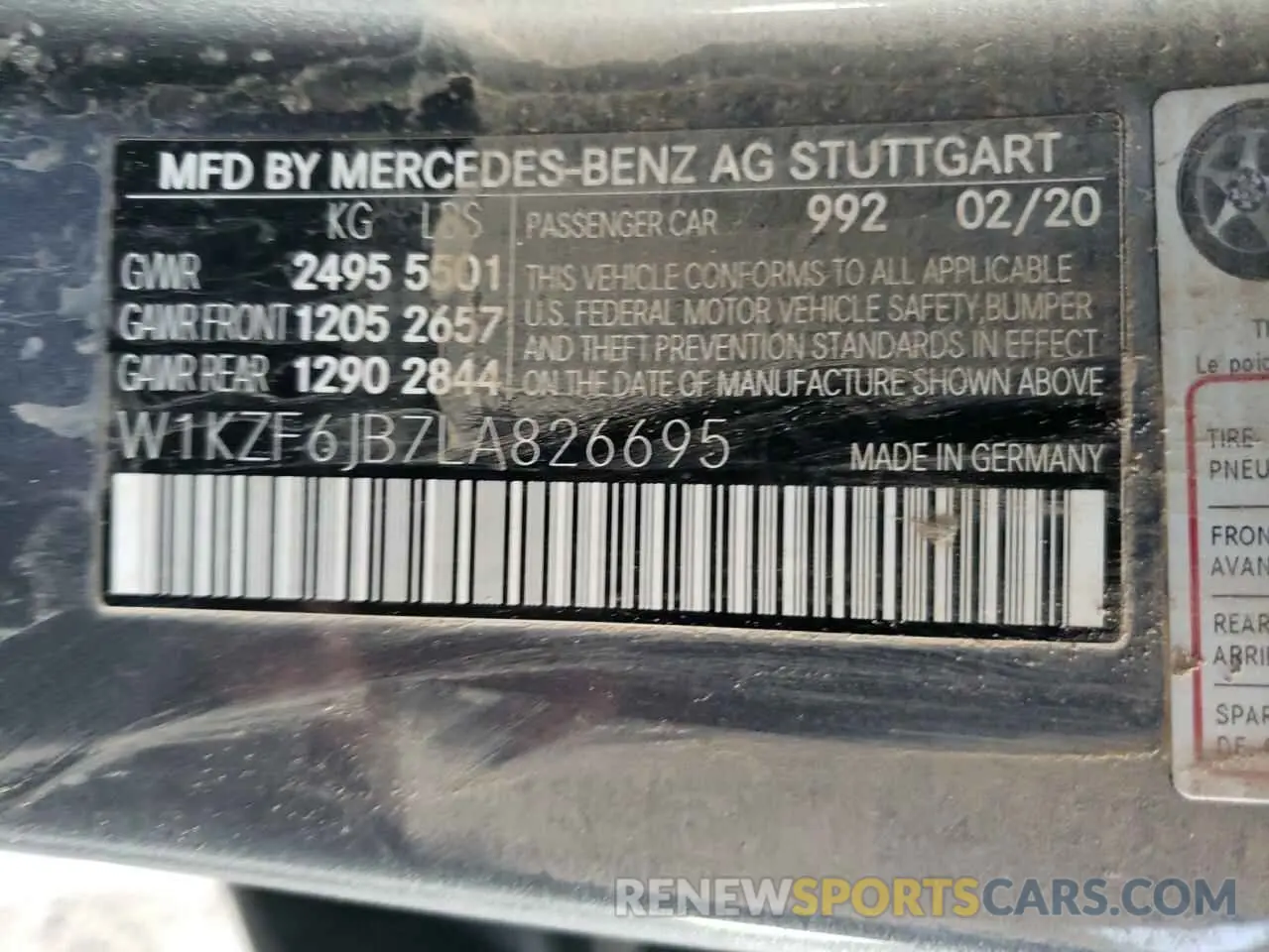 10 Photograph of a damaged car W1KZF6JB7LA826695 MERCEDES-BENZ E-CLASS 2020