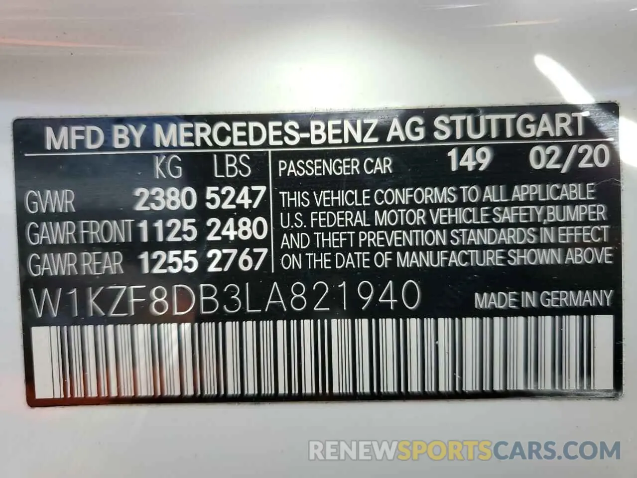 12 Photograph of a damaged car W1KZF8DB3LA821940 MERCEDES-BENZ E-CLASS 2020