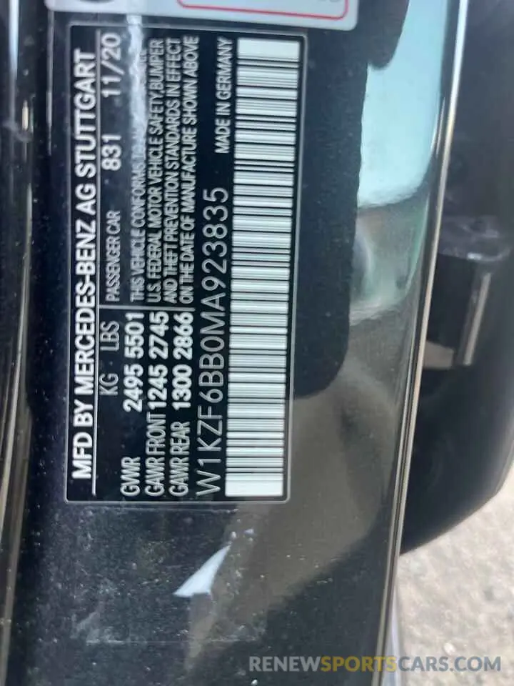 10 Photograph of a damaged car W1KZF6BB0MA923835 MERCEDES-BENZ E-CLASS 2021