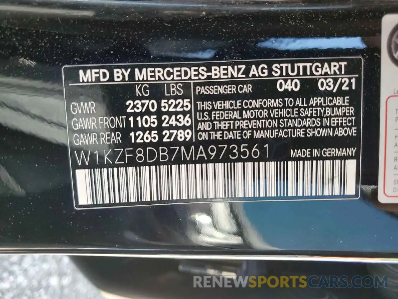 13 Photograph of a damaged car W1KZF8DB7MA973561 MERCEDES-BENZ E-CLASS 2021
