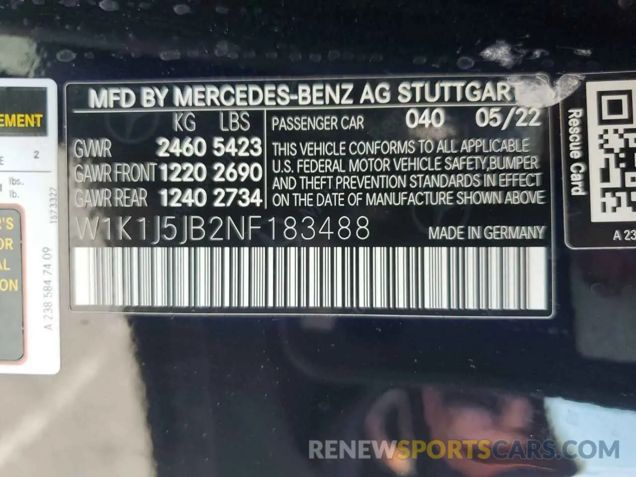 12 Photograph of a damaged car W1K1J5JB2NF183488 MERCEDES-BENZ E-CLASS 2022