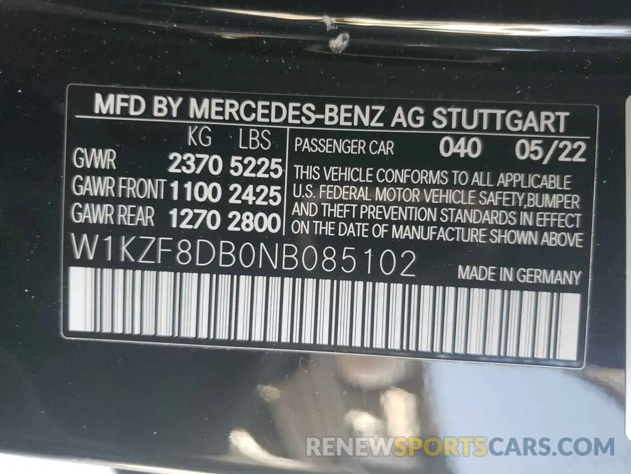 12 Photograph of a damaged car W1KZF8DB0NB085102 MERCEDES-BENZ E-CLASS 2022