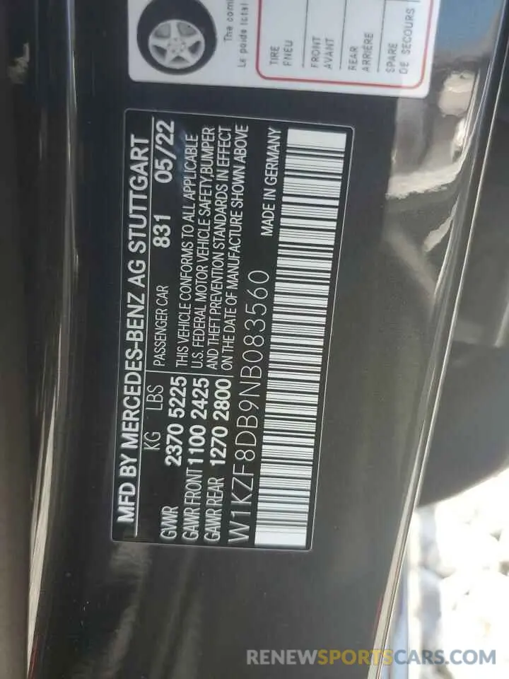 12 Photograph of a damaged car W1KZF8DB9NB083560 MERCEDES-BENZ E-CLASS 2022