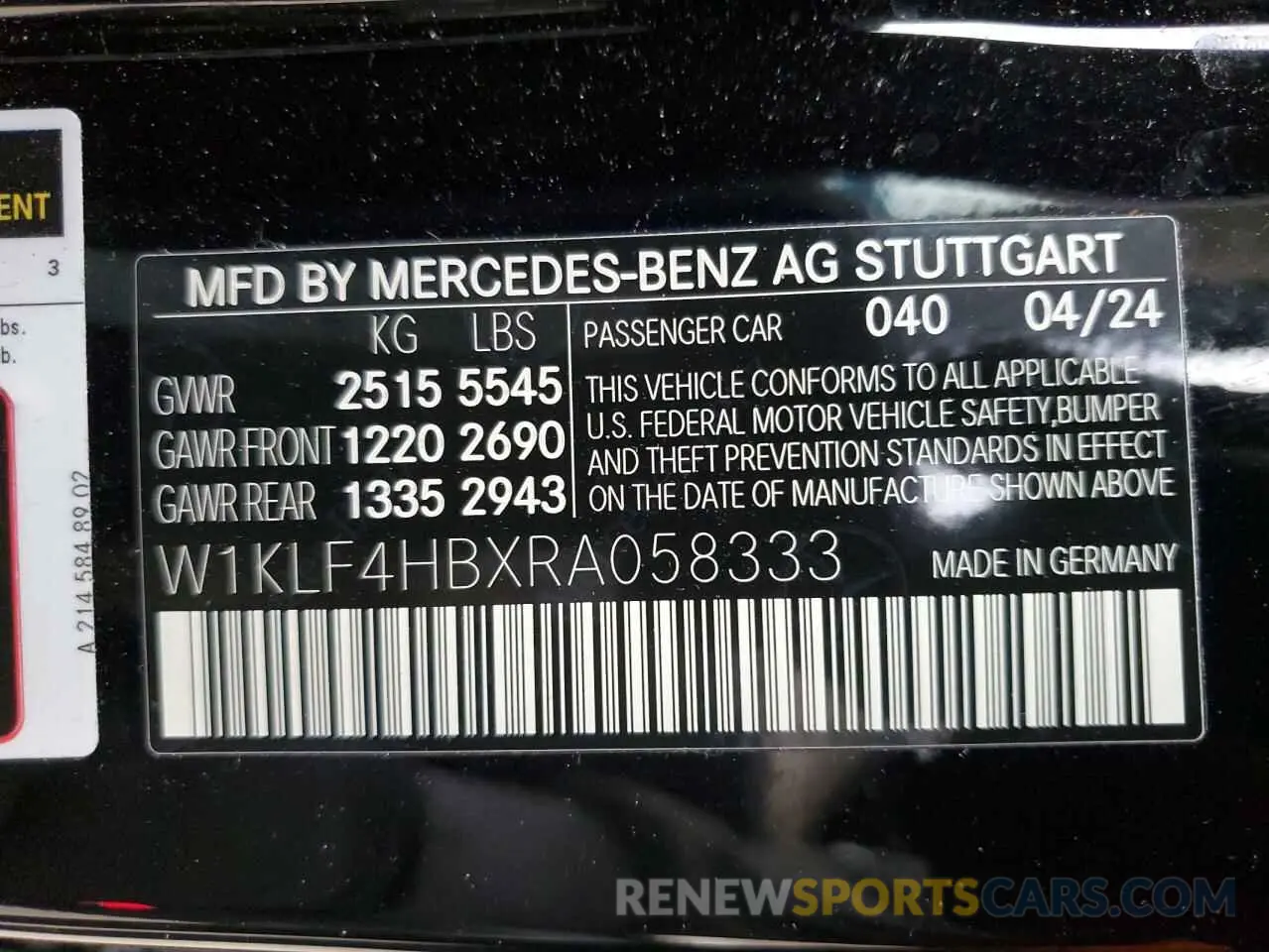 12 Photograph of a damaged car W1KLF4HBXRA058333 MERCEDES-BENZ E-CLASS 2024