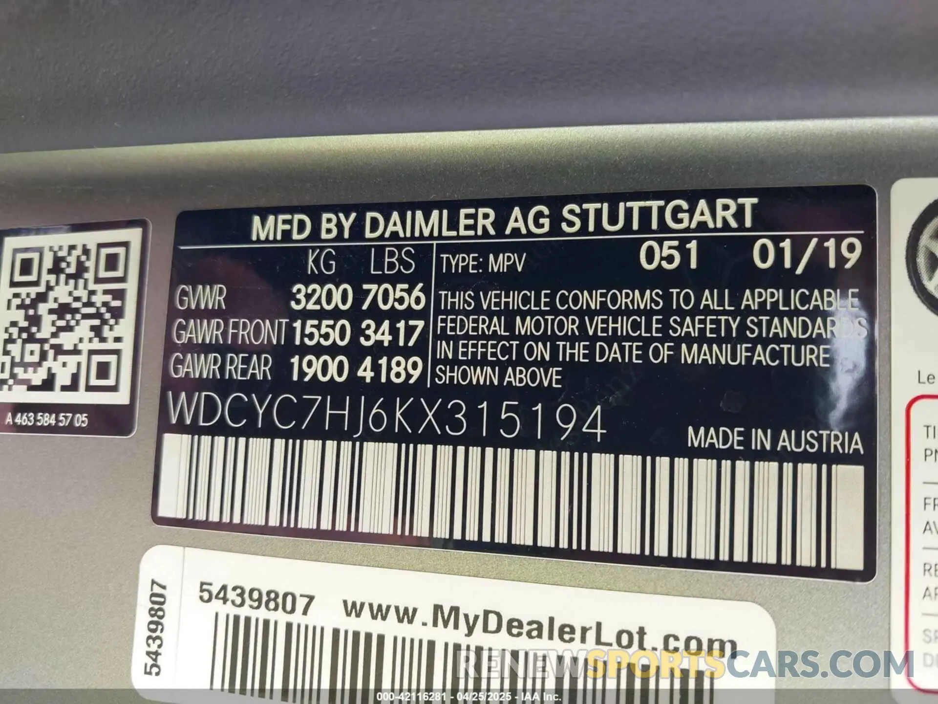 9 Photograph of a damaged car WDCYC7HJ6KX315194 MERCEDES-BENZ G 2019