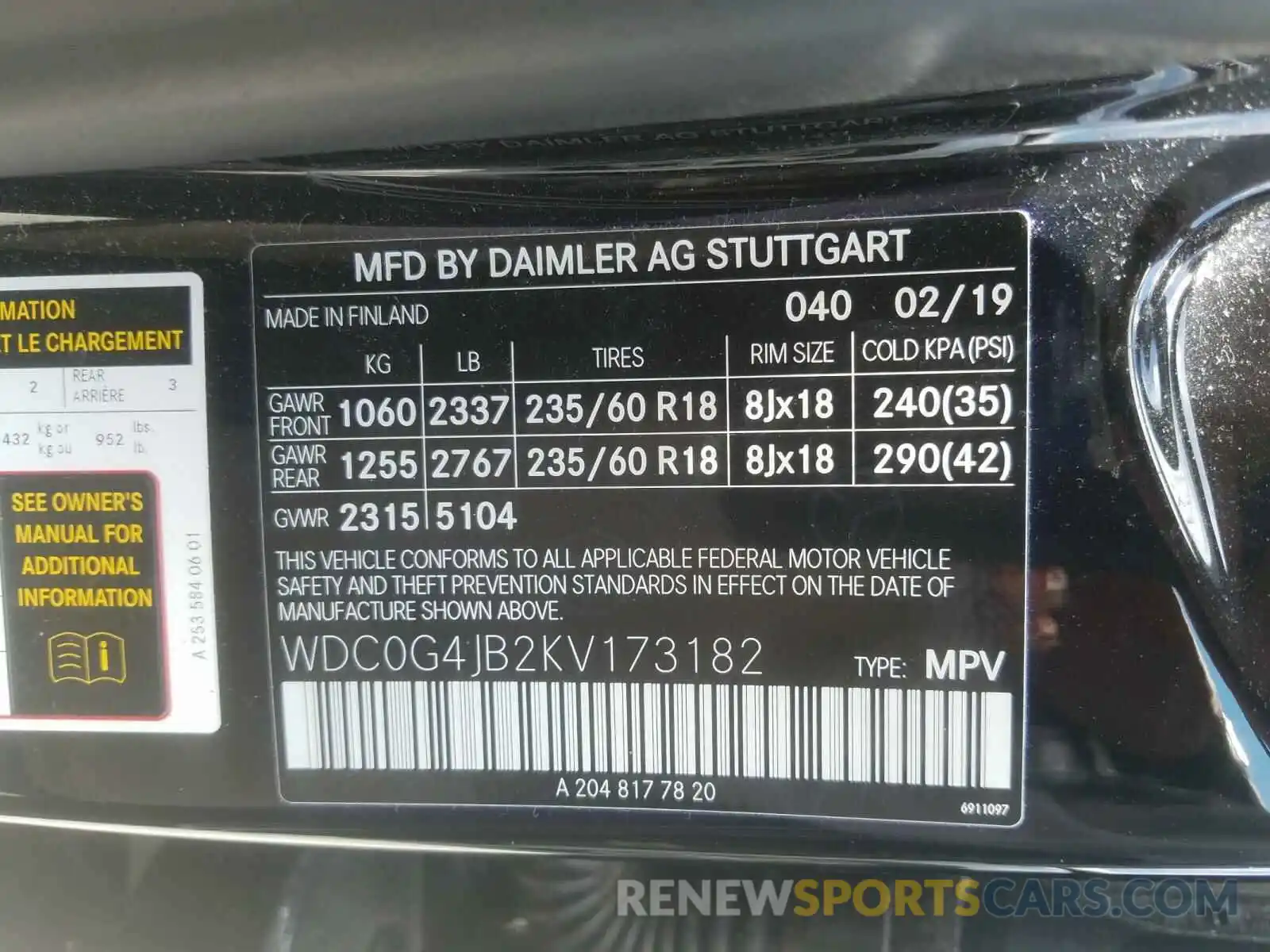 10 Photograph of a damaged car WDC0G4JB2KV173182 MERCEDES-BENZ G CLASS 2019