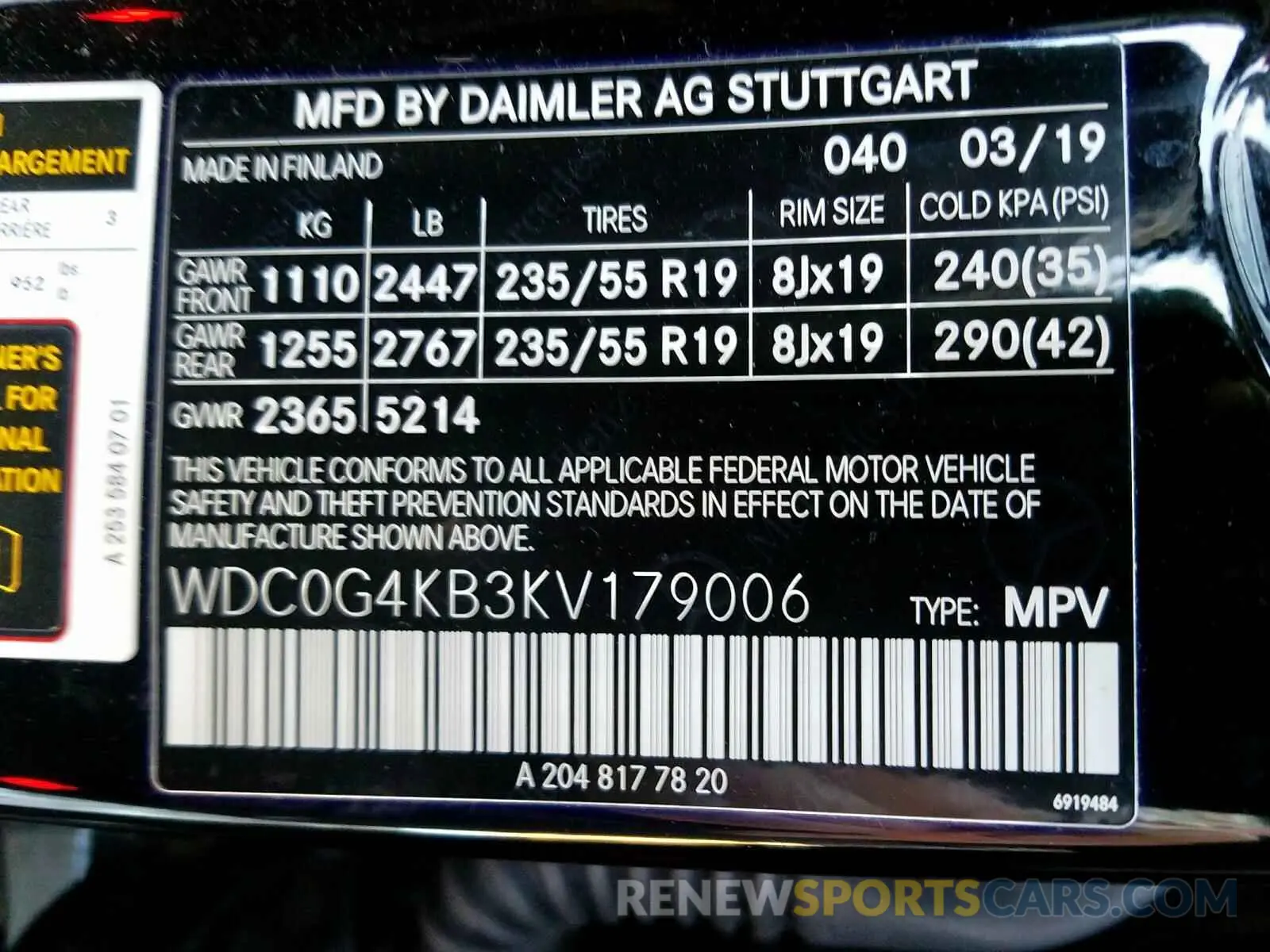 10 Photograph of a damaged car WDC0G4KB3KV179006 MERCEDES-BENZ G CLASS 2019
