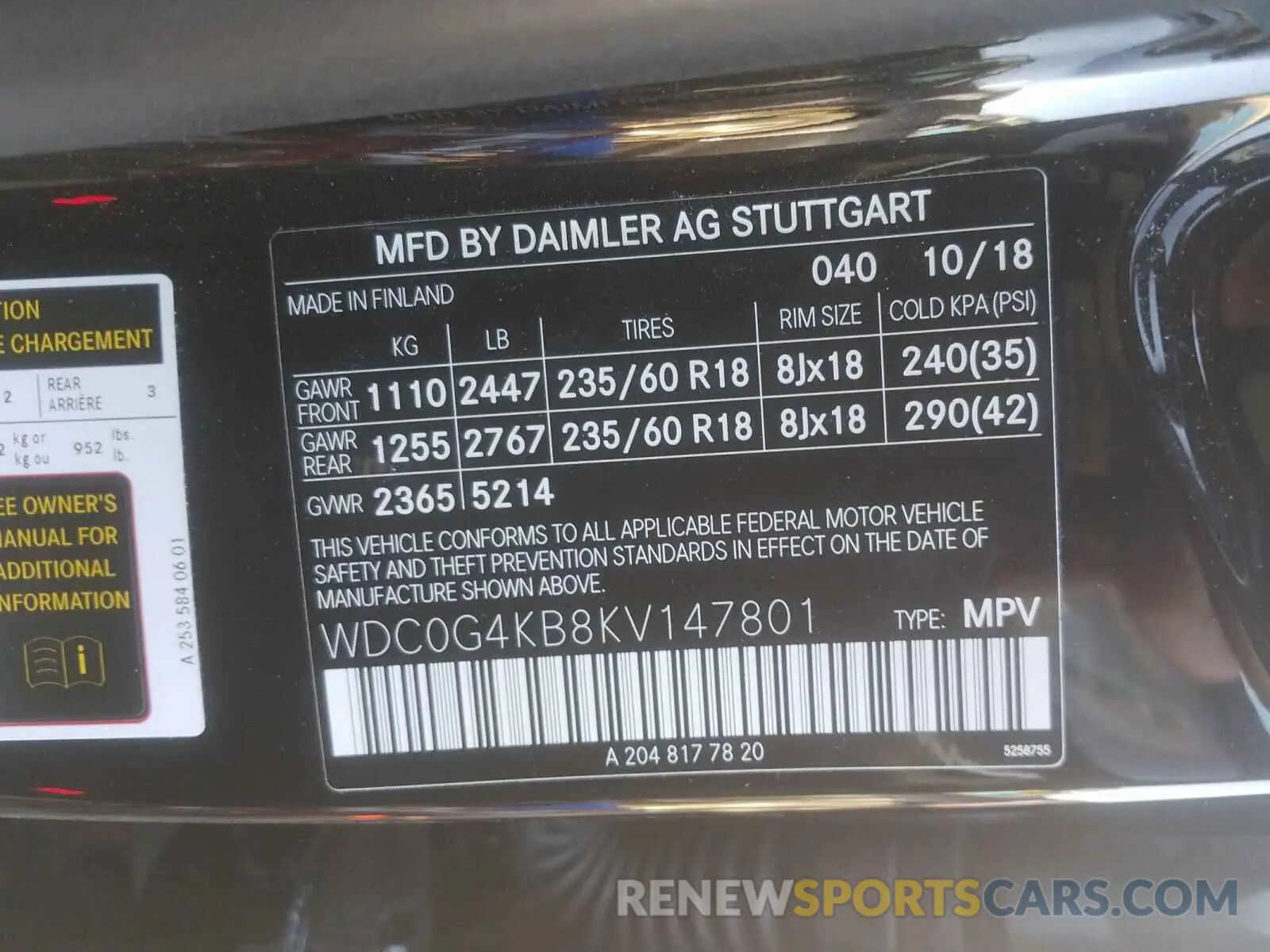 10 Photograph of a damaged car WDC0G4KB8KV147801 MERCEDES-BENZ G CLASS 2019