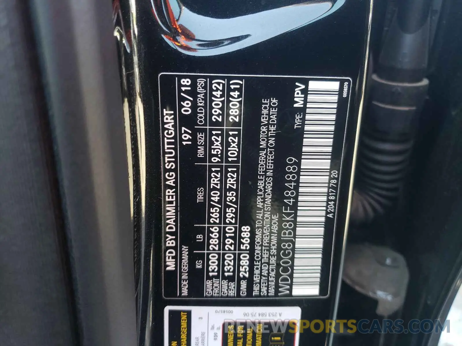 10 Photograph of a damaged car WDC0G8JB8KF484889 MERCEDES-BENZ G CLASS 2019
