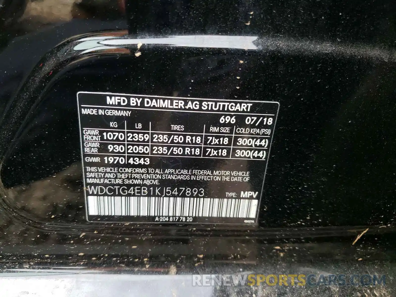 10 Photograph of a damaged car WDCTG4EB1KJ547893 MERCEDES-BENZ G CLASS 2019