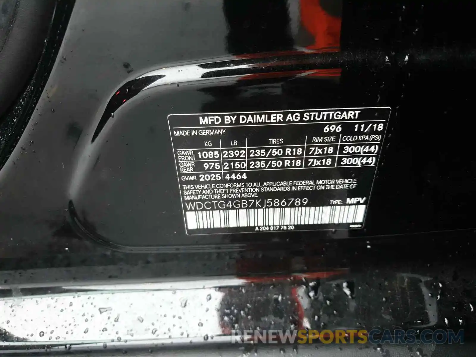 10 Photograph of a damaged car WDCTG4GB7KJ586789 MERCEDES-BENZ G CLASS 2019