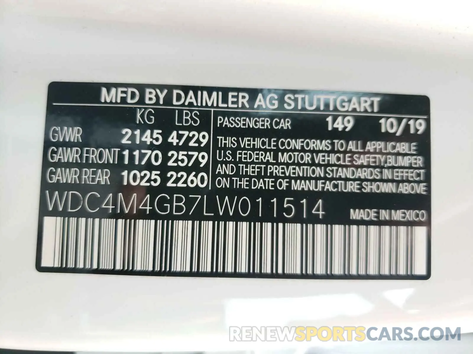 10 Photograph of a damaged car WDC4M4GB7LW011514 MERCEDES-BENZ G CLASS 2020