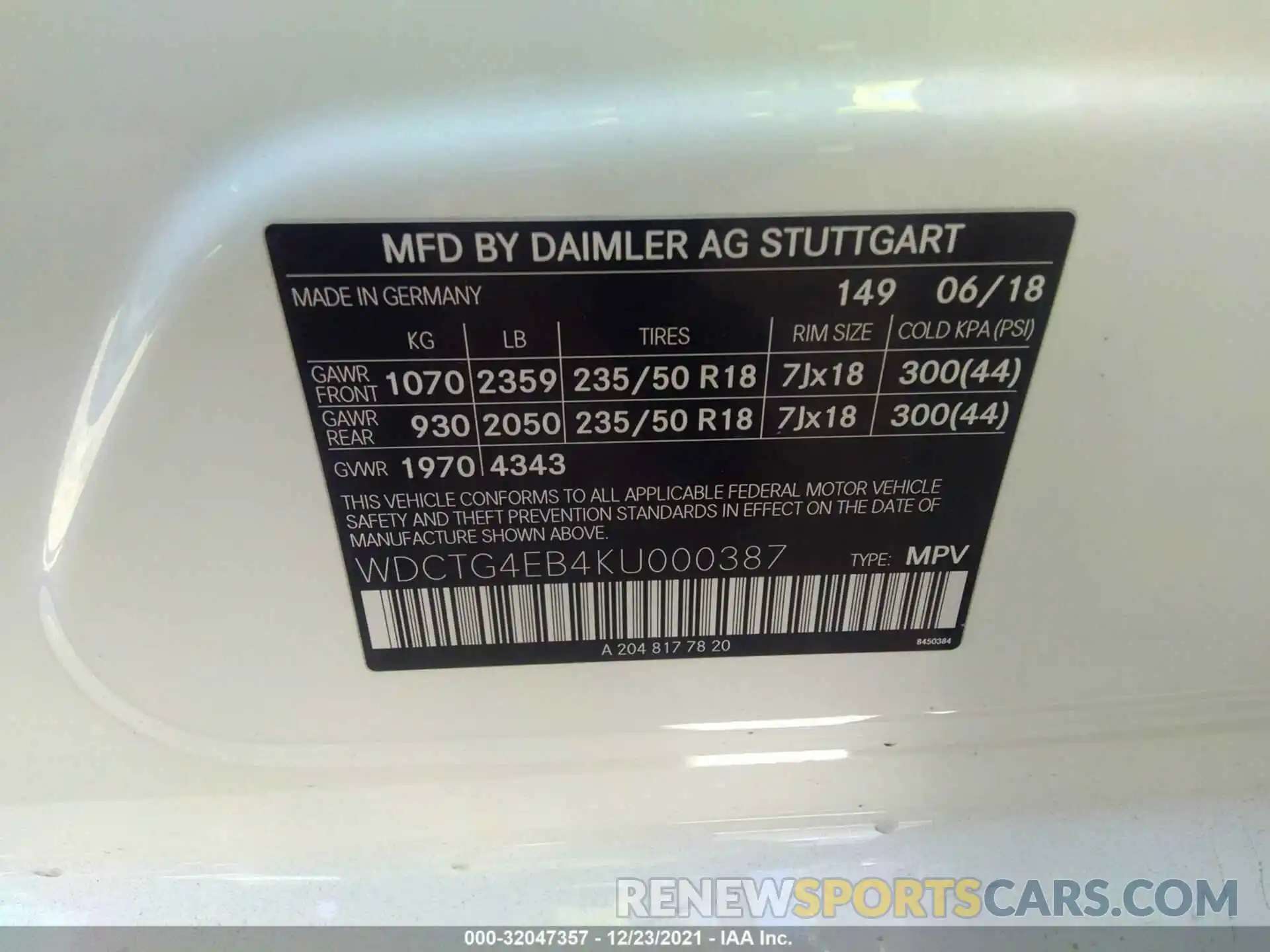 9 Photograph of a damaged car WDCTG4EB4KU000387 MERCEDES-BENZ GLA 2019