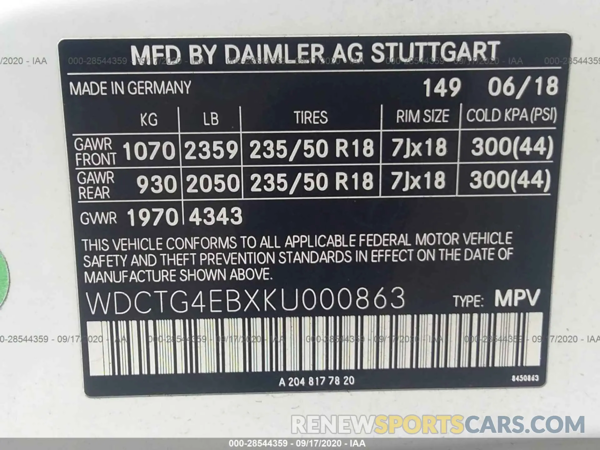9 Photograph of a damaged car WDCTG4EBXKU000863 MERCEDES-BENZ GLA 2019