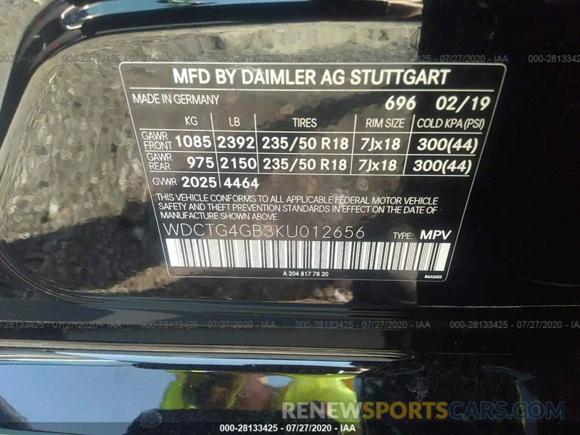 9 Photograph of a damaged car WDCTG4GB3KU012656 MERCEDES-BENZ GLA 2019