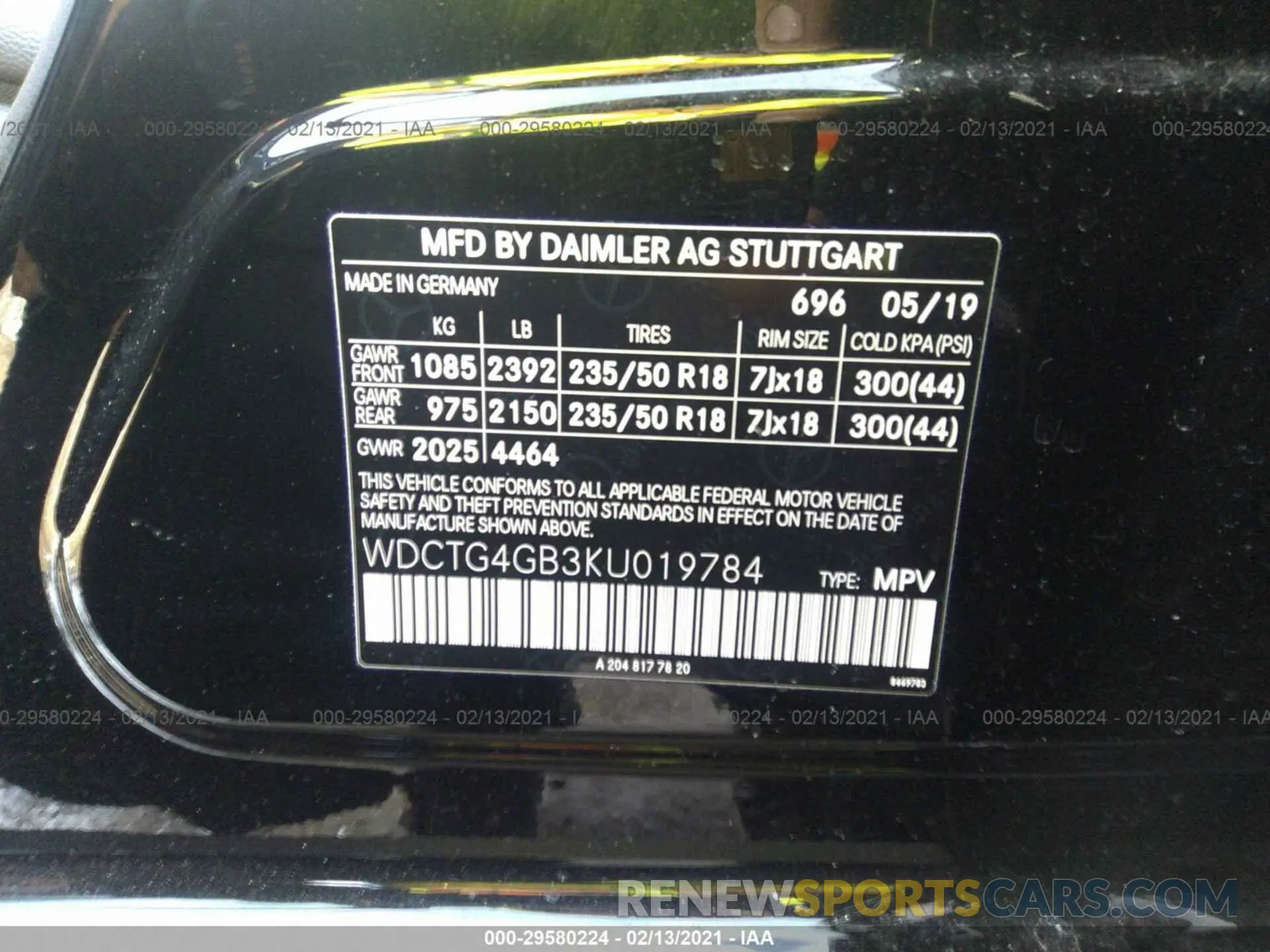 9 Photograph of a damaged car WDCTG4GB3KU019784 MERCEDES-BENZ GLA 2019