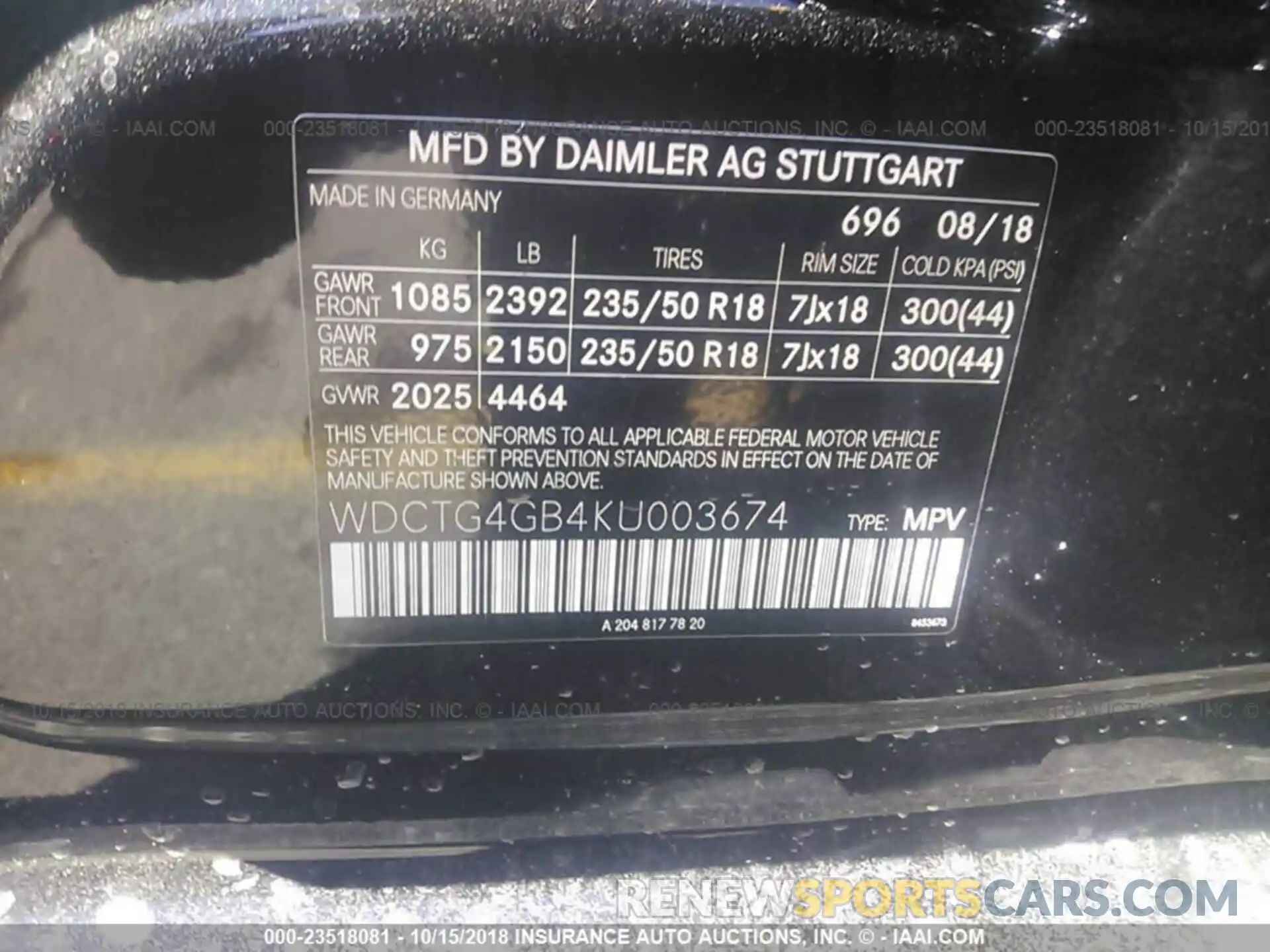 9 Photograph of a damaged car WDCTG4GB4KU003674 Mercedes-benz Gla 2019