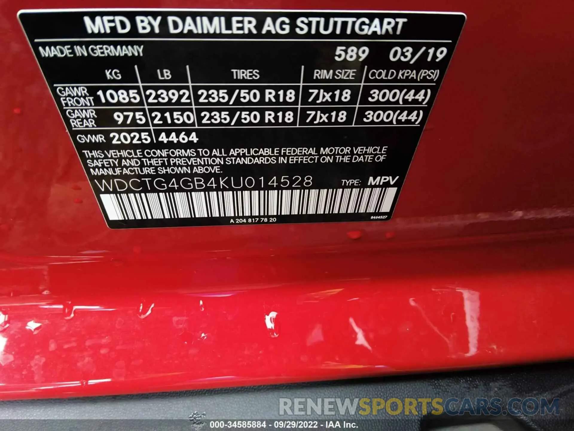 9 Photograph of a damaged car WDCTG4GB4KU014528 MERCEDES-BENZ GLA 2019