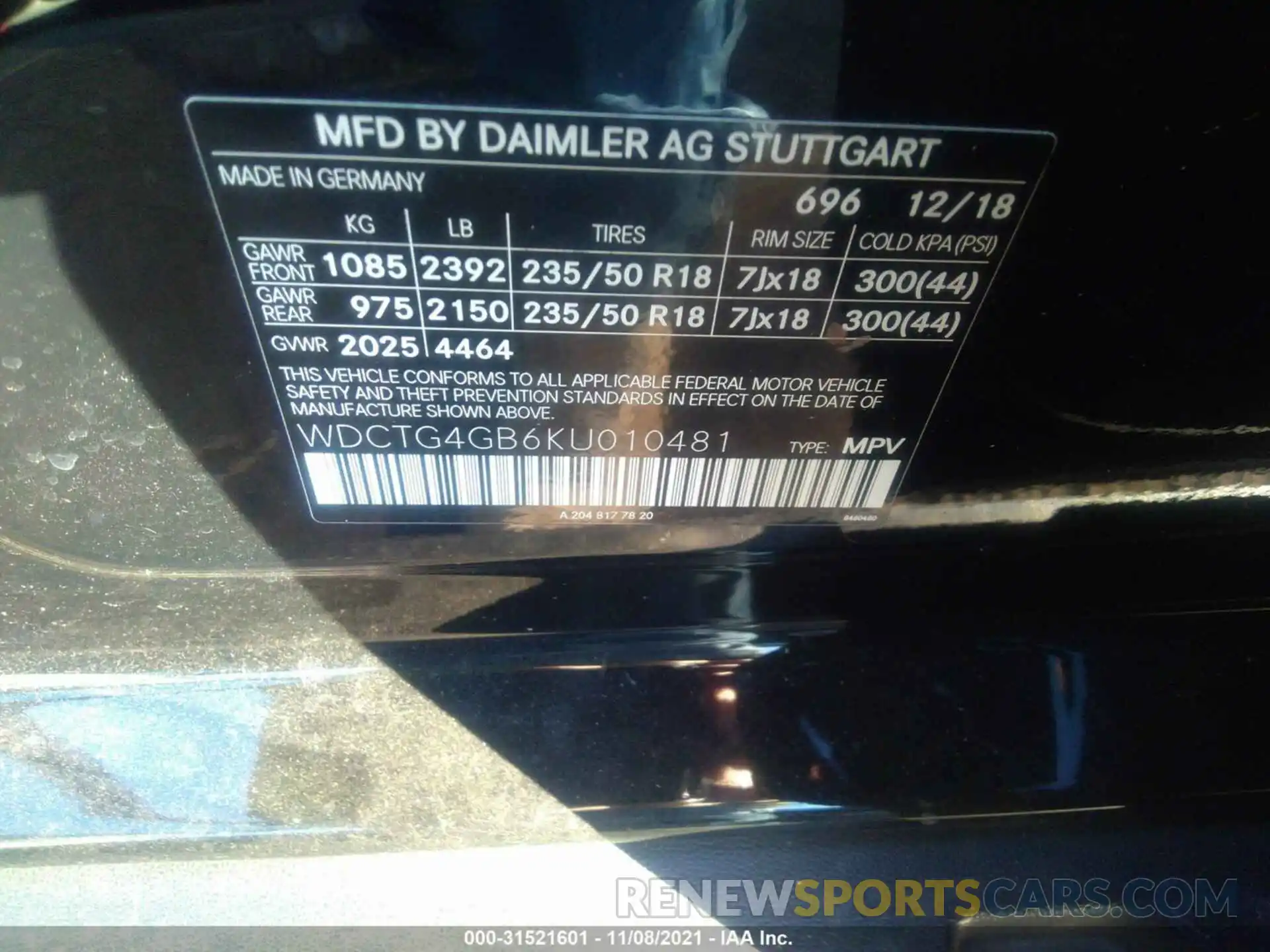 9 Photograph of a damaged car WDCTG4GB6KU010481 MERCEDES-BENZ GLA 2019