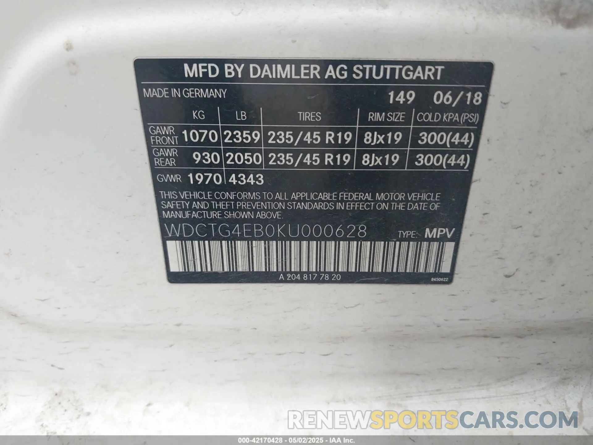 9 Photograph of a damaged car WDCTG4EB0KU000628 MERCEDES-BENZ GLA 250 2019