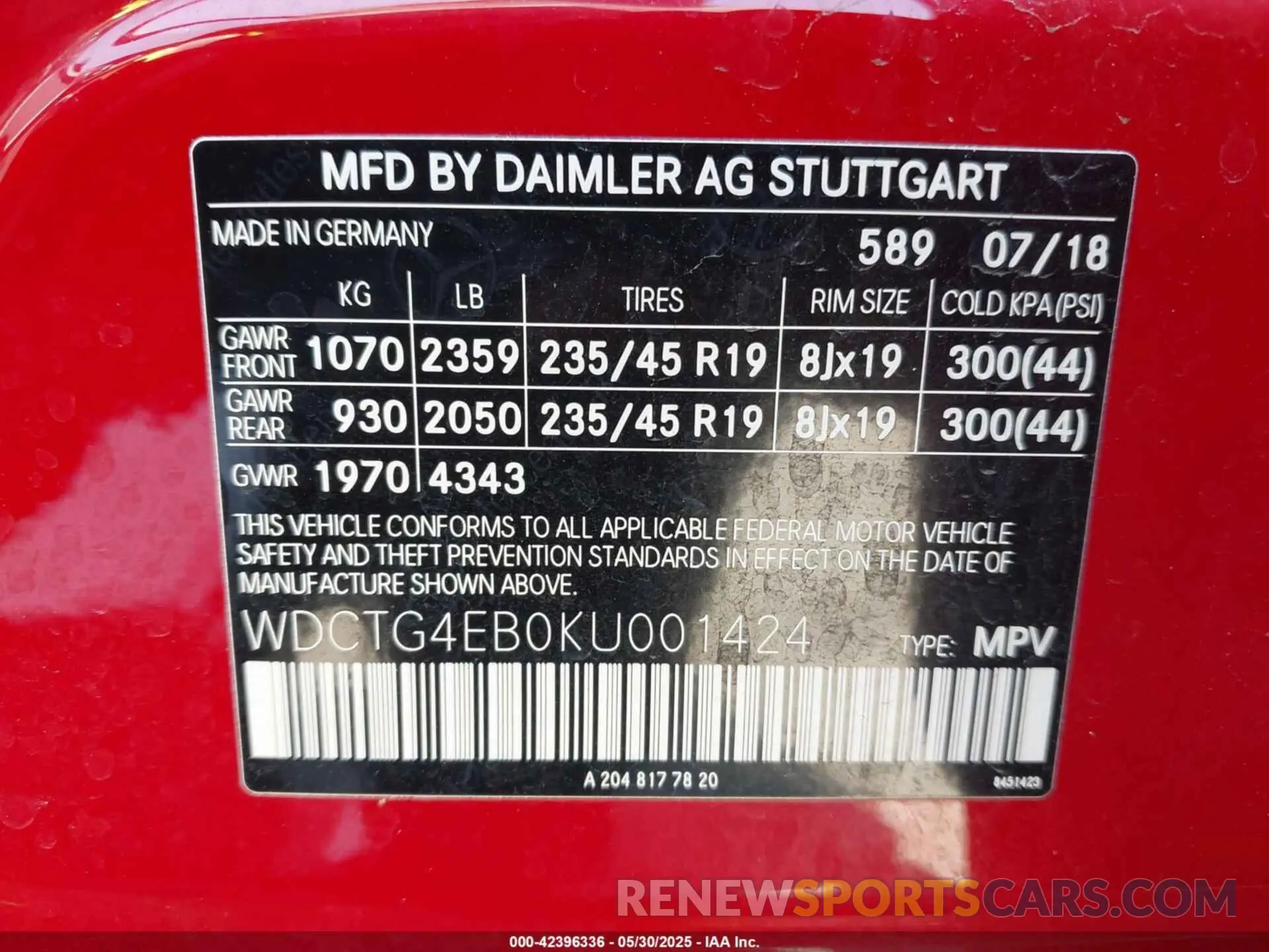9 Photograph of a damaged car WDCTG4EB0KU001424 MERCEDES-BENZ GLA 250 2019