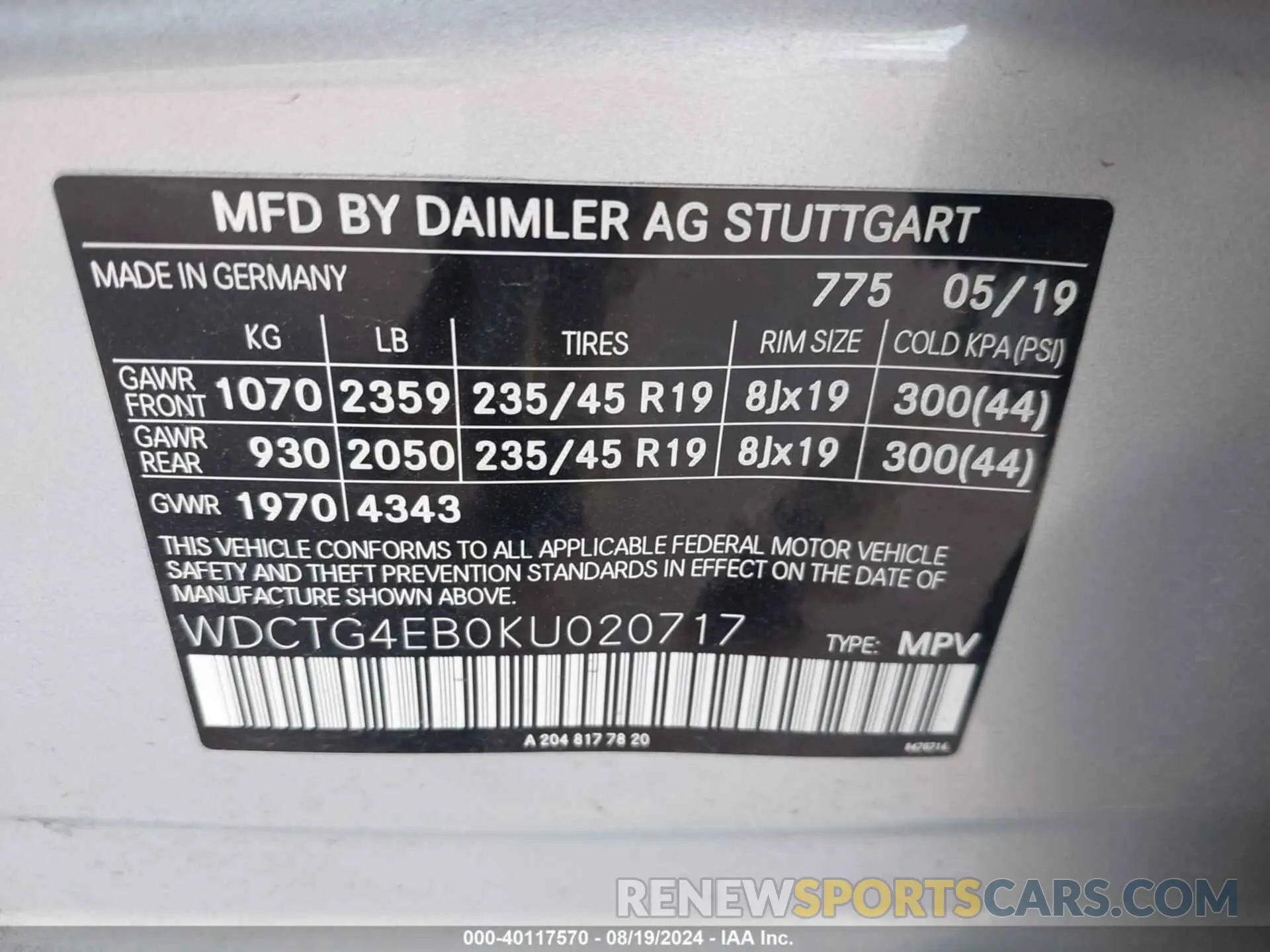9 Photograph of a damaged car WDCTG4EB0KU020717 MERCEDES-BENZ GLA 250 2019