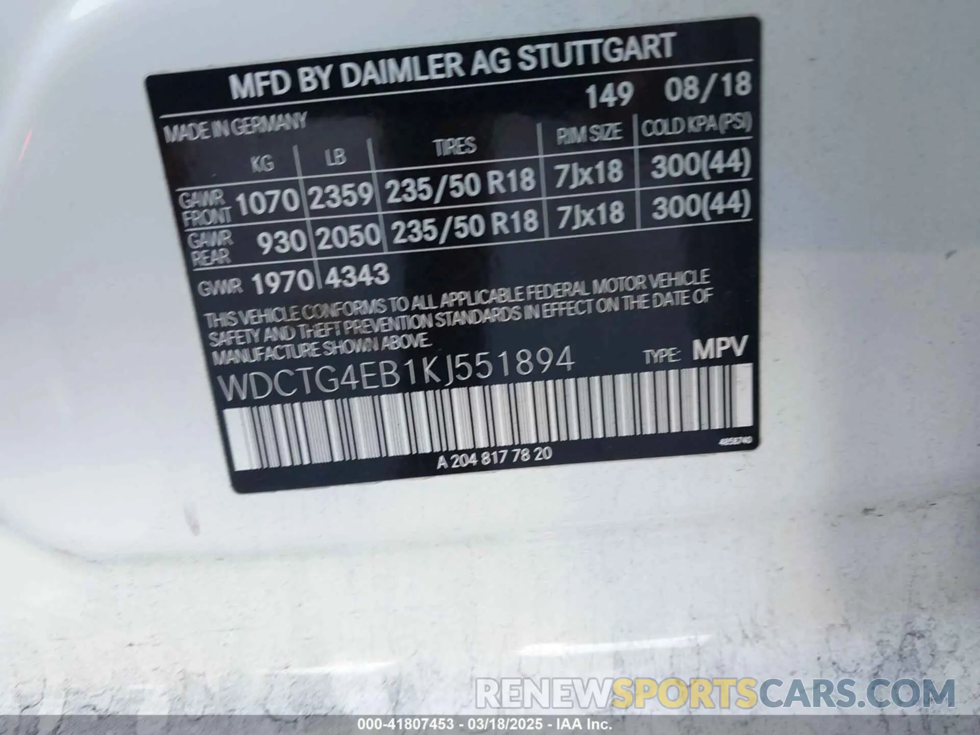 9 Photograph of a damaged car WDCTG4EB1KJ551894 MERCEDES-BENZ GLA 250 2019