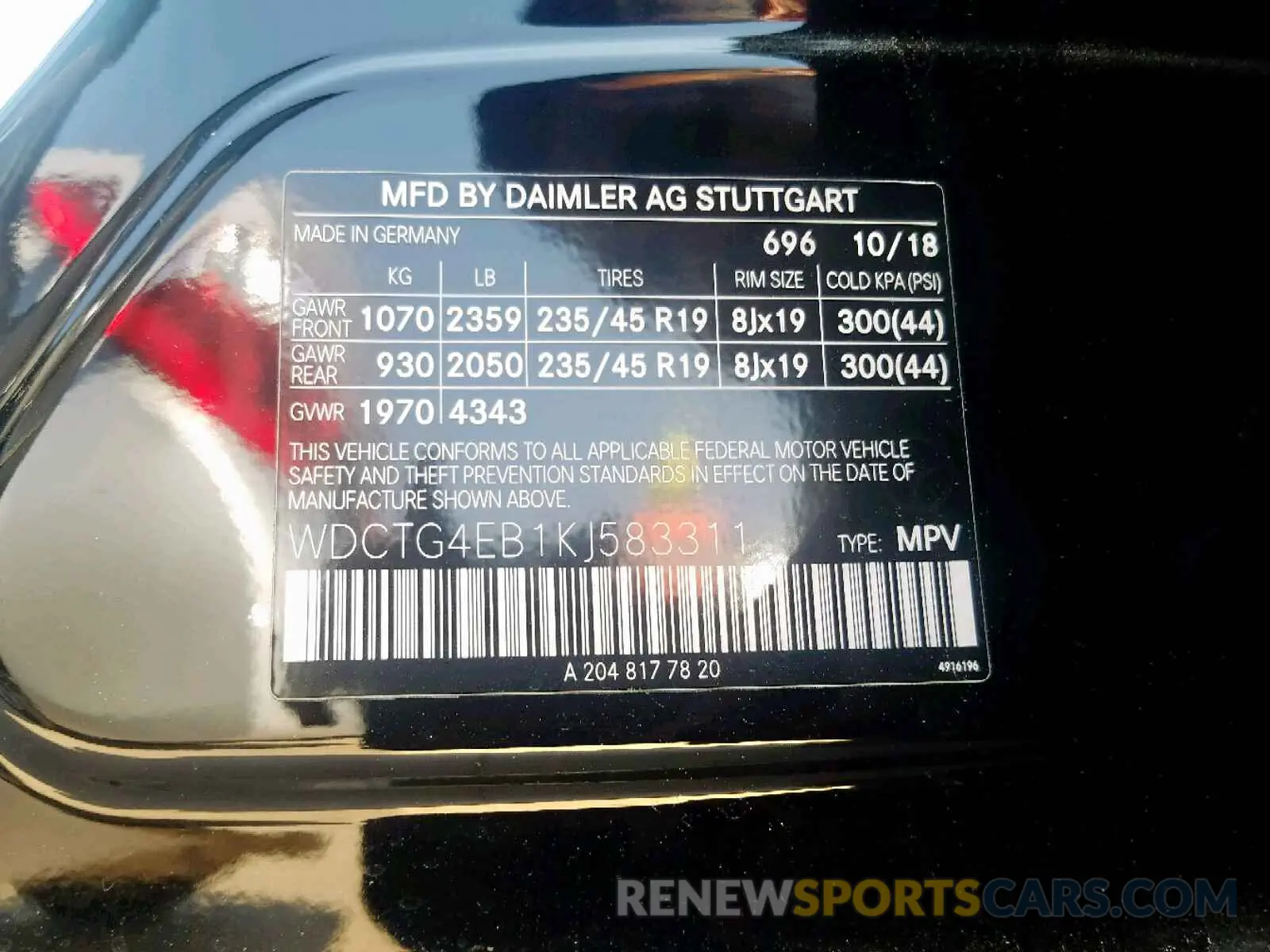 10 Photograph of a damaged car WDCTG4EB1KJ583311 MERCEDES-BENZ GLA 250 2019
