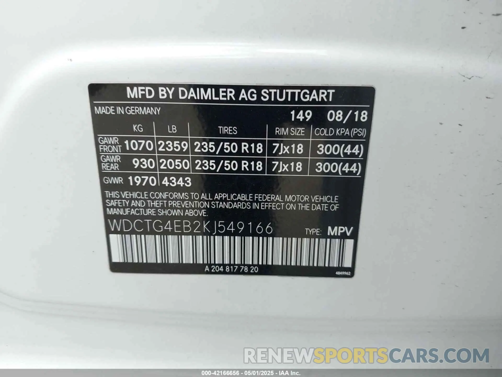 9 Photograph of a damaged car WDCTG4EB2KJ549166 MERCEDES-BENZ GLA 250 2019