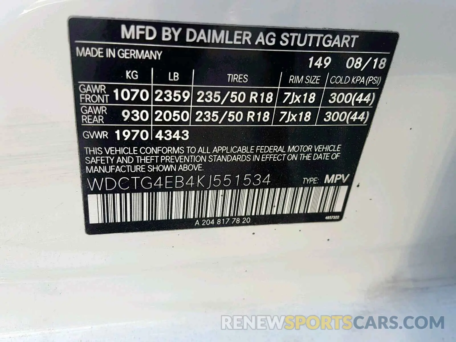 10 Photograph of a damaged car WDCTG4EB4KJ551534 MERCEDES-BENZ GLA 250 2019