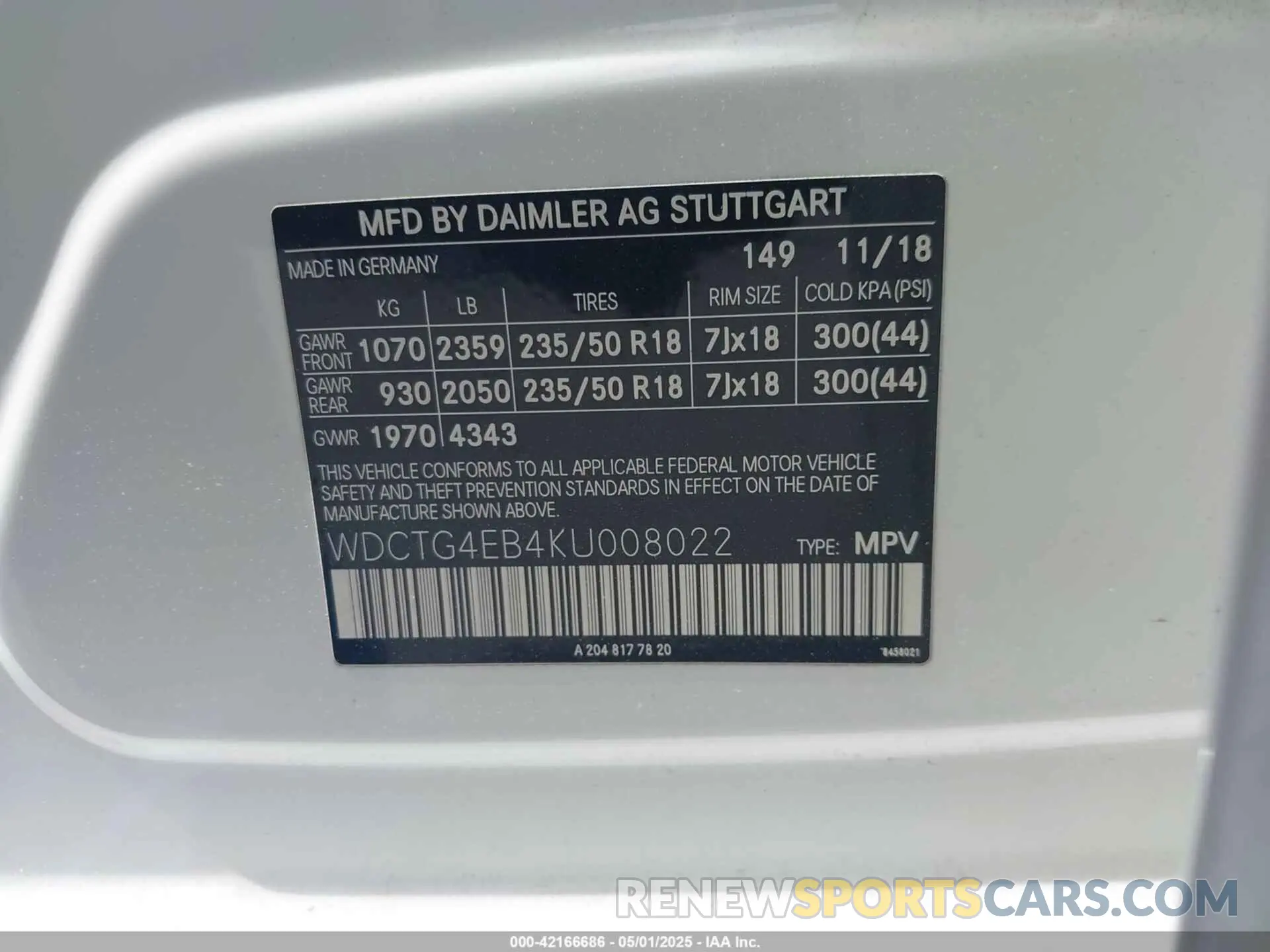 9 Photograph of a damaged car WDCTG4EB4KU008022 MERCEDES-BENZ GLA 250 2019