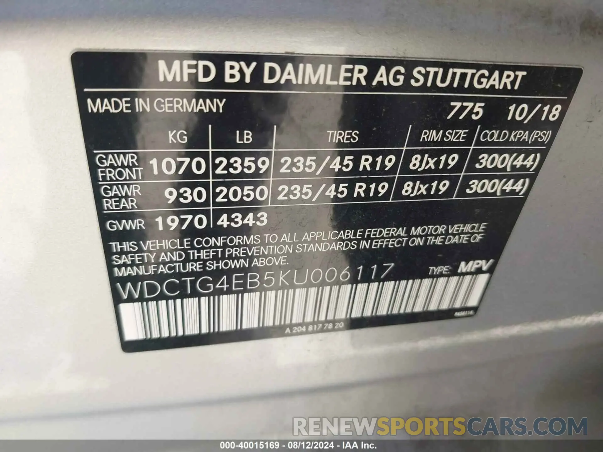9 Photograph of a damaged car WDCTG4EB5KU006117 MERCEDES-BENZ GLA 250 2019