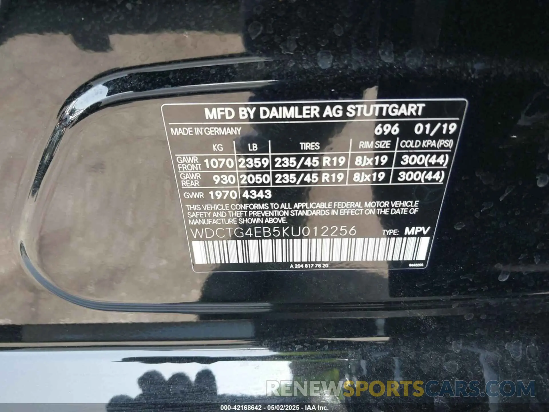 9 Photograph of a damaged car WDCTG4EB5KU012256 MERCEDES-BENZ GLA 250 2019
